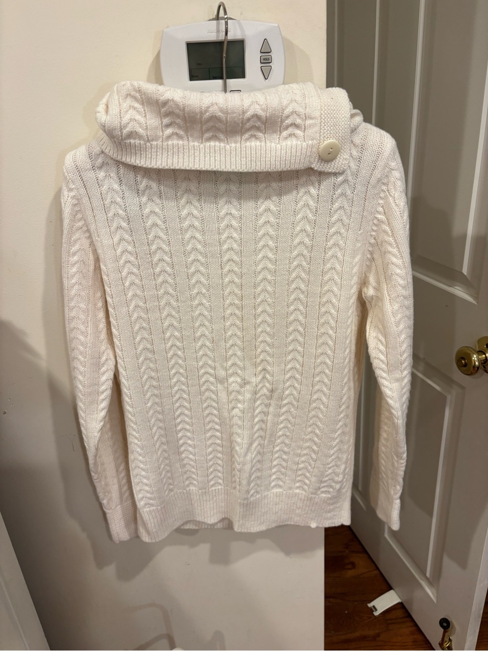 St. John's Bay Cream Cable-Knit Button-Collar Turtleneck Sweater